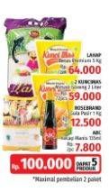 Promo Harga LAHAP Premium 5Kg + ABC Kecap Manis 134ml + KUNCI MAS Minyak Goreng 2Ltr + ROSE BRAND Gula Pasir 1Kg  - LotteMart