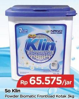 Promo Harga SO KLIN Biomatic Powder Detergent Front Load 3 kg - TIP TOP