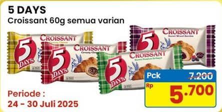 Promo Harga 5 Days Croissant All Variants 60 gr - Indomaret