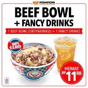 Promo Harga Yoshinoya Beef Bowl + Fancy Drinks  - Yoshinoya
