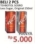 Promo Harga Sosro Teh Botol Less Sugar, Original per 2 pcs 250 ml - Alfamidi