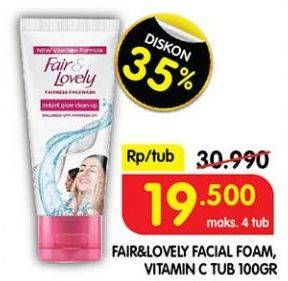 Promo Harga Glow & Lovely (fair & Lovely) Facial Foam Brightening Multi Vitamin, Bright C Glow Vitamin C 100 gr - Superindo