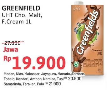 Promo Harga Greenfields UHT Choco Malt, Full Cream 1000 ml - Alfamidi