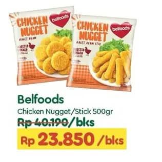 Promo Harga Belfoods Nugget Chicken Nugget, Chicken Nugget Stick 500 gr - TIP TOP