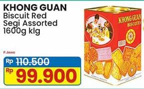 Promo Harga Khong Guan Assorted Biscuit Red Persegi 1600 gr - Indomaret