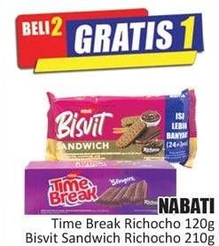 Promo Harga NABATI Time Break Richoco 120 g/ Bisvit Sandwich Richoco 210 g  - Hari Hari