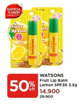 Promo Harga WATSONS Fruity Lip Balm Lemon 3 gr - Watsons