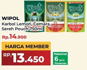 Promo Harga Wipol Karbol Wangi Lemon, Cemara, Sereh Jeruk 750 ml - Yogya