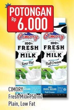 Promo Harga CIMORY Fresh Milk Plain, Low Fat 950 ml - Hypermart