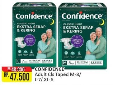 Promo Harga Confidence Adult Classic Night Ekstra Serap & Kering L7, M8, XL6 6 pcs - Alfamart