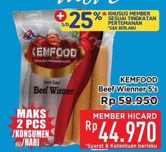 Promo Harga Kemfood Beef Wiener 5 pcs - Hypermart