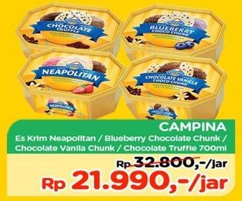 Promo Harga CAMPINA Ice Cream Neapolitan, Blueberry Choco Chunk, Chocolate Truffle, Vanilla 700 ml - TIP TOP
