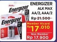 Promo Harga ENERGIZER Battery Alkaline Max AA, AAA 2 pcs - Hypermart