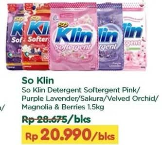 Promo Harga So Klin Softergent Rossy Pink, Purple Lavender, Soft Sakura, Velvet Orchid, Magnolia Berries 1500 gr - TIP TOP