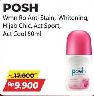 Promo Harga Posh Deo Roll On Anti Stain, Whitening, Hijab Refreshing Green, Men Active Sport, Men Active Cool 50 ml - Alfamart