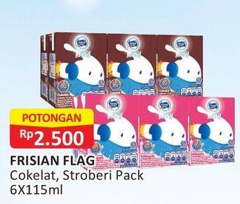 Promo Harga FRISIAN FLAG Susu UHT Milky Chocolate, Strawberry per 6 pcs 115 ml - Alfamart