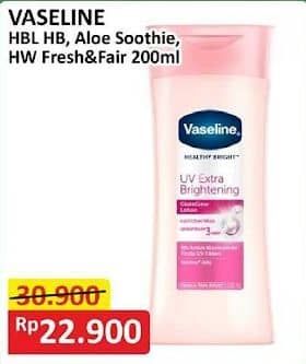Promo Harga Vaseline Body Lotion UV Extra Brightening, Aloe Fresh, Fresh Fair Cooling UV 200 ml - Alfamart