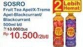 Promo Harga SOSRO Fruit Tea Apple, Xtreme Apple + Blackcurrant, Blackcurrant 500 ml - Indomaret