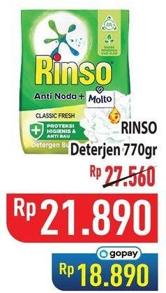 Promo Harga Rinso Anti Noda Deterjen Bubuk + Molto Classic Fresh 770 gr - Hypermart