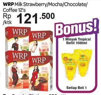 Promo Harga WRP Lose Weight Meal Replacement Strawberry, Mocha, Chocolate, Coffee 12 pcs - Carrefour