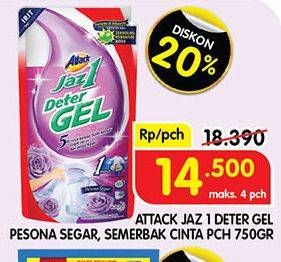 Promo Harga Attack Jaz1 DeterGel Semerbak Cinta, Pesona Segar 750 ml - Superindo