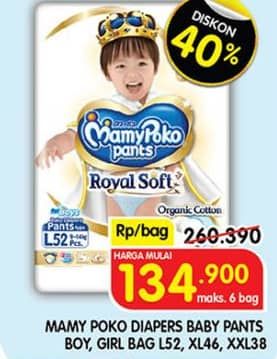 Promo Harga Mamy Poko Pants Royal Soft L52, XL46 46 pcs - Superindo