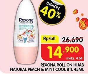 Promo Harga Rexona Deo Roll On Hijab Natural Peach Mint Cool 45 ml - Superindo