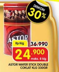 Promo Harga ASTOR Wafer Roll Double Chocolate 330 gr - Superindo