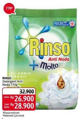Promo Harga RINSO Anti Noda Deterjen Bubuk + Molto Classic Fresh 770 gr - Alfamidi