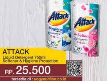 Promo Harga Attack Detergent Liquid Plus Softener, Hygiene Plus Protection 800 ml - Yogya