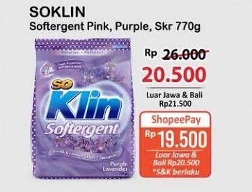 Promo Harga So Klin Softergent Rossy Pink, Purple Lavender, Soft Sakura 770 gr - Alfamart
