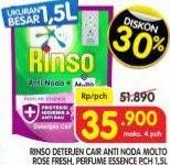 Promo Harga Rinso Liquid Detergent + Molto Pink Rose Fresh, + Molto Purple Perfume Essence 1500 ml - Superindo