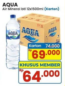 Promo Harga Aqua Air Mineral per 12 botol 1500 ml - Indomaret