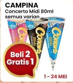 Promo Harga Campina Concerto Midi Tiramisu, Midi Cookie Creamy, Midi Strawberry Chunk 80 ml - Indomaret