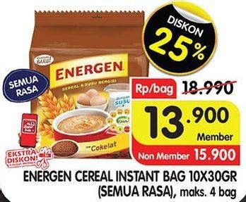 Promo Harga ENERGEN Cereal Instant All Variants per 10 sachet 30 gr - Superindo
