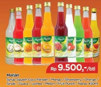 Promo Harga MARJAN Syrup Squash Coco Pandan, Mango, Strawberry, Orange, Sirsak, Jambu, Leci, Melon, FruitPunch, Nanas 450 ml - TIP TOP