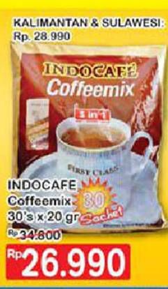Promo Harga Indocafe Coffeemix 3in1 per 30 sachet 30 pcs - Indomaret