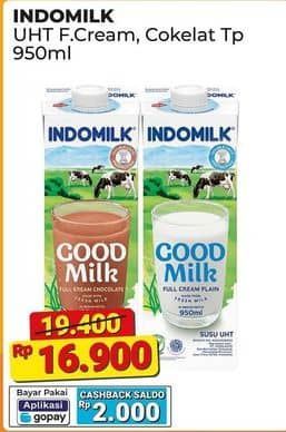 Harga Indomilk Susu UHT Full Cream Plain, Cokelat 950 ml di Alfamart