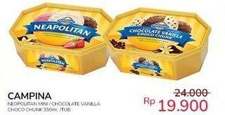 Promo Harga CAMPINA Ice Cream Chocolate Vanilla Choco Chunk, Neapolitan 350 ml - Indomaret