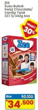 Promo Harga ZEE Susu Bubuk Swizz Chocolate, Vanilla Twist 350 gr - Indomaret