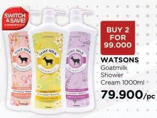 Promo Harga WATSONS Goats Milk Brightening Shower Cream Jasmine, Lavender, Rose 1000 ml - Watsons