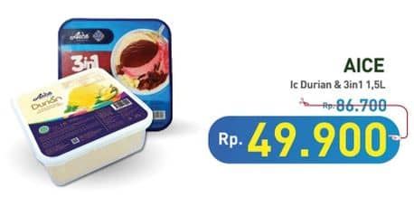 Promo Harga Aice Ice Cream Box 3in1, Durian 1500 ml - Hypermart