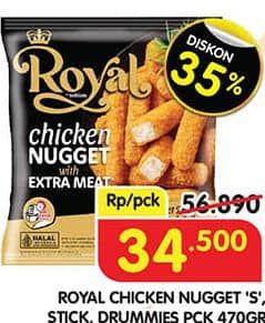 Promo Harga Belfoods Royal Nugget Chicken Nugget S, Chicken Nugget Stick, Chicken Nugget Drummies 470 gr - Superindo