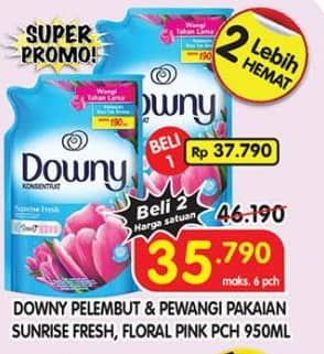 Promo Harga Downy Pewangi Pakaian Sunrise Fresh, Floral Pink 900 ml - Superindo