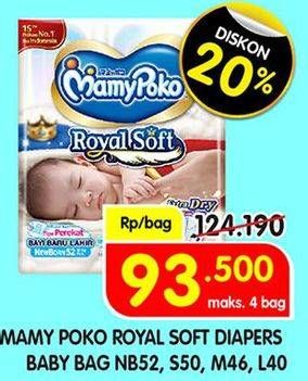 Promo Harga Mamy Poko Perekat Royal Soft NB52, L40, S50, M46 40 pcs - Superindo