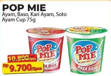 Promo Harga Indomie Pop Mie Instan Ayam, Baso, Kari Ayam, Soto Ayam 75 gr - Alfamart