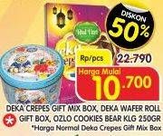 Promo Harga DEKA Crepes Gift Mix Box/DEKA Wafer Roll Gift Box/OZLO Cookies Bear 250gr  - Superindo