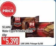 Promo Harga SELAMAT Wafer Double Chocolate, Chocolate 60 gr - Hypermart