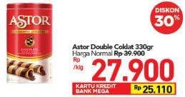 Promo Harga ASTOR Wafer Roll Double Chocolate 330 gr - Carrefour