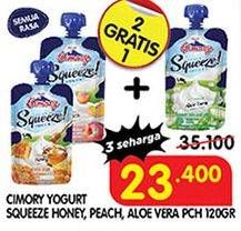 Promo Harga CIMORY Squeeze Yogurt Honey, Peach, Aloe Vera 120 gr - Superindo